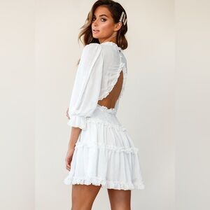 Entro | NWOT Cutout Back Balloon Sleeve Mini Dress in White Size L Large